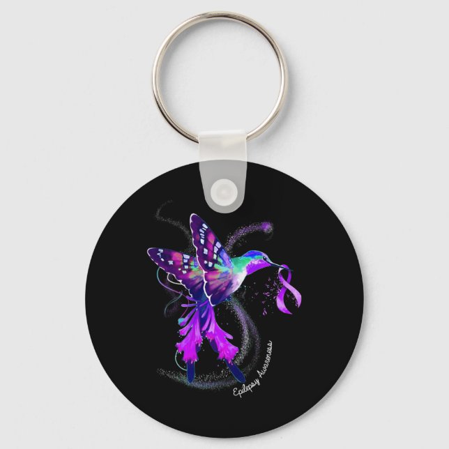 Hummingbird Holding Lila Ribbon Epilepsy Awarene Nyckelring (Framsida)