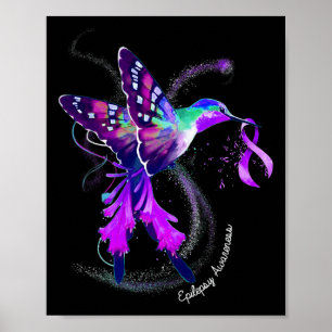 Hummingbird Holding Lila Ribbon Epilepsy Awarene Poster