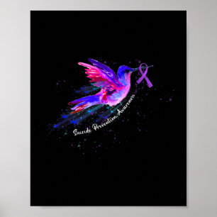 Hummingbird Holding Lila Ribbon Fibromyalgia Awa Poster
