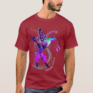 Hummingbird Holding Lila Ribbon Fibromyalgia T Shirt