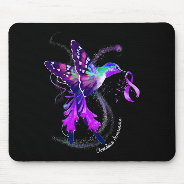 Hummingbird Holding Lila Ribbon Överdosering Aware Musmatta (Framsidan)