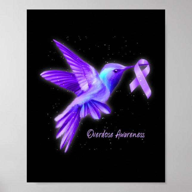 Hummingbird Holding Lila Ribbon Överdosering Aware Poster (Framsidan)