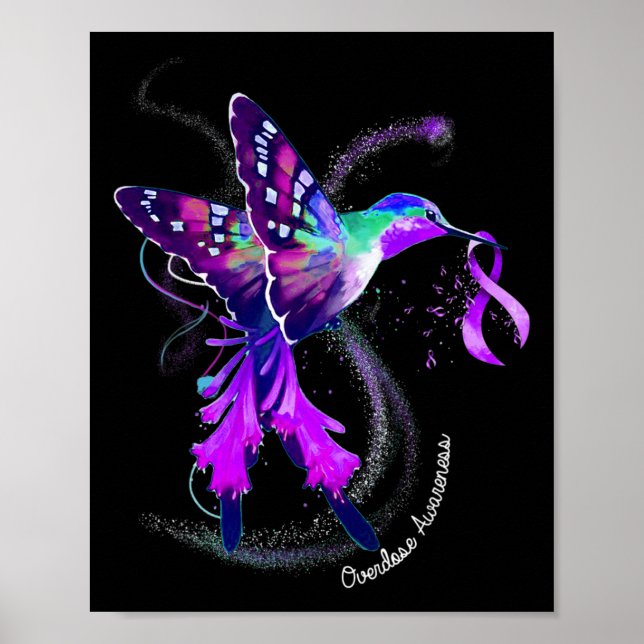 Hummingbird Holding Lila Ribbon Överdosering Aware Poster (Framsidan)