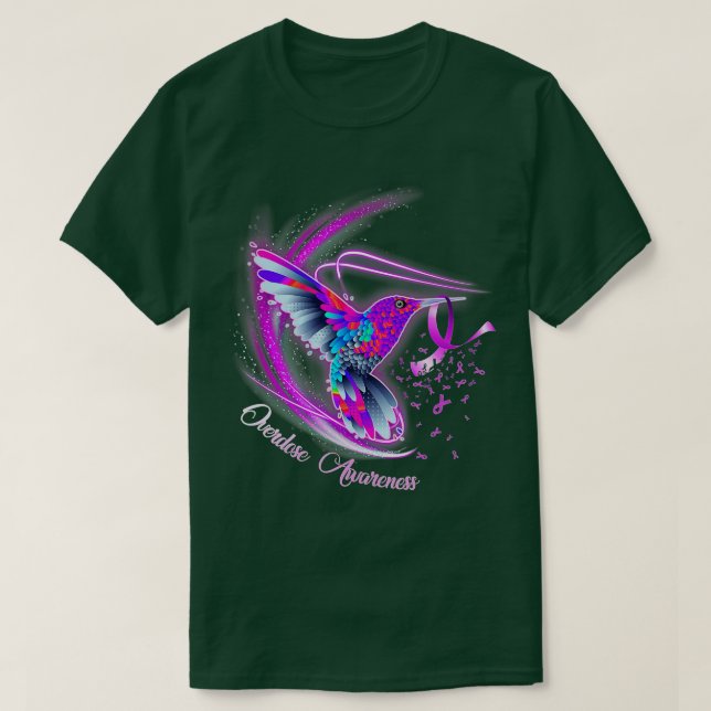 Hummingbird Holding Lila Ribbon Överdosering Aware T Shirt (Design framsida)