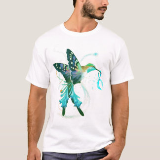 Hummingbird Holding Teal Ribbon Ovarian Cancer Awa T Shirt