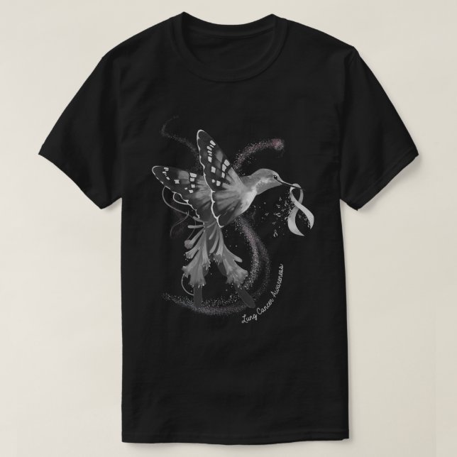 Hummingbird Holding White Ribbon Lung Cancer Medve T Shirt (Design framsida)