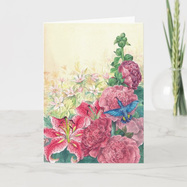 hummingbird-hollyhock kort (Framsida)