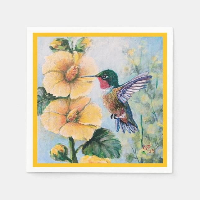Hummingbird & Hollyhocks Papper & Trasa Napkins Pappersservett (Framsidan)