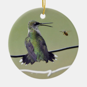 Hummingbird- & honungbi julgransprydnad keramik
