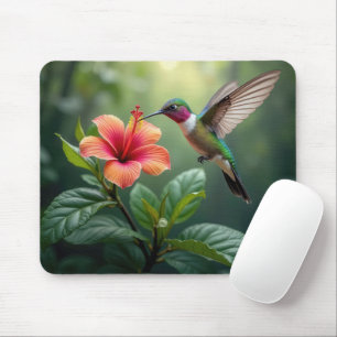 Hummingbird Hovering Över en Hibiscus Musmatta