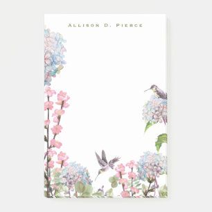 Hummingbird & Hydrangeas Nature Älskare Monogramme Post-it Block