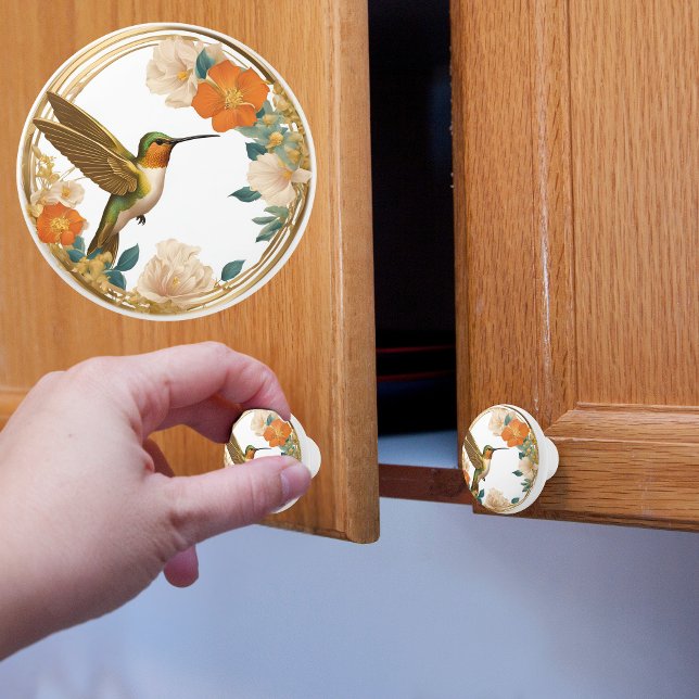 Hummingbird i Circle Blommigt Ram Knopp (Skapare uppladdad)