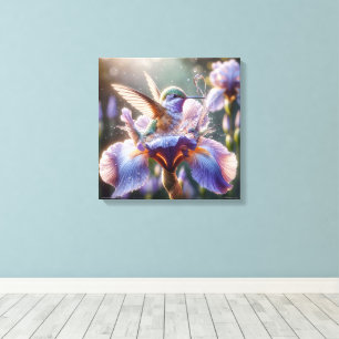 Hummingbird i en iris canvastryck