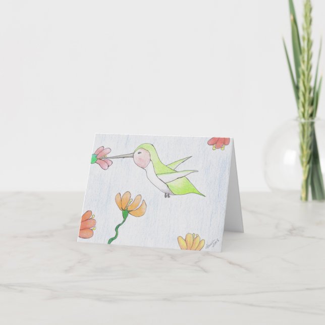 Hummingbird i Flower Notecard Kort (Framsida)