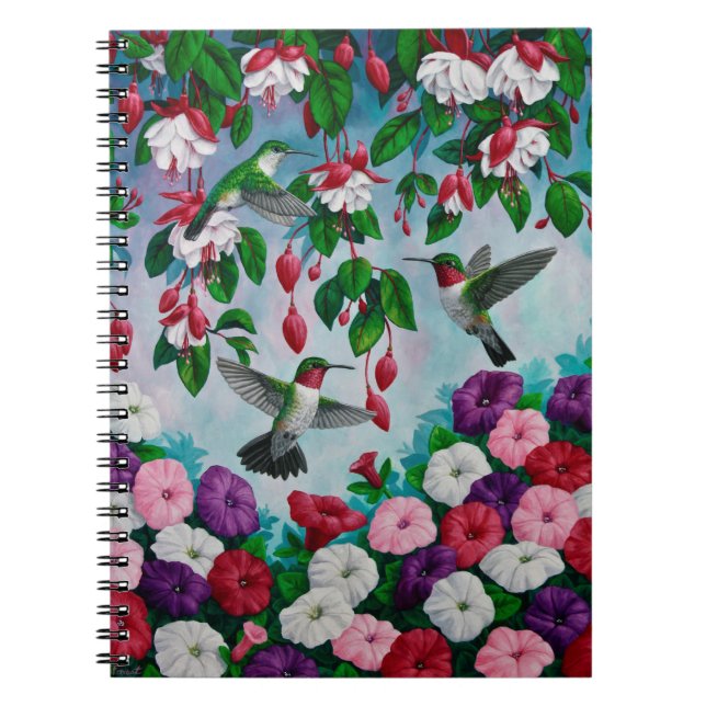 Hummingbird i Fuchsia-Blomsterträdgården Anteckningsbok Med Spiral (Framsidan)