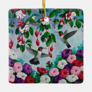 Hummingbird i Fuchsia-Blomsterträdgården Julgransprydnad Keramik