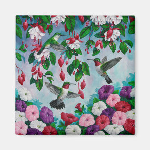 Hummingbird i Fuchsia-Blomsterträdgården Magnet