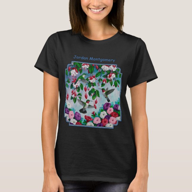 Hummingbird i Fuchsia-Blomsterträdgården T Shirt (Framsida)