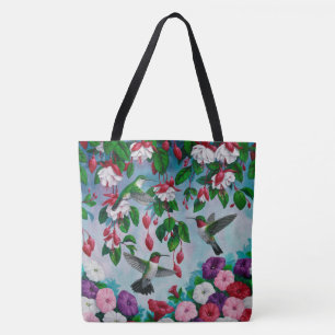 Hummingbird i Fuchsia-Blomsterträdgården Tygkasse