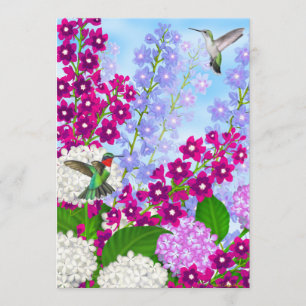 Hummingbird i Garden Flowers Möhippa Inbjudningar