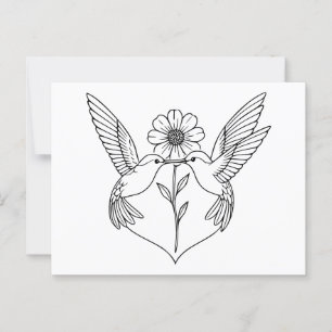 Hummingbird i hjärtform med blomstning vykort