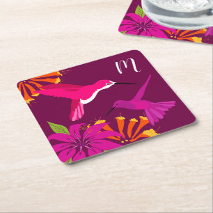 Hummingbird i Paradise Söt Monogram Underlägg Papper Kvadrat