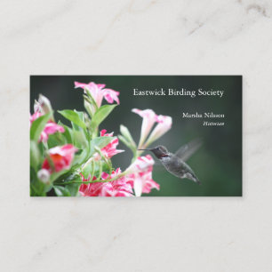 Hummingbird i röda och vita blommor visitkort
