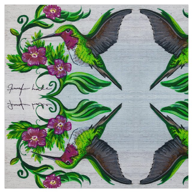 Hummingbird i Rosa Flowers Tyg (Provkarta)