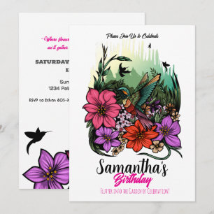 Hummingbird in Bloom - Elegantens Blommigt Birthag Inbjudningar