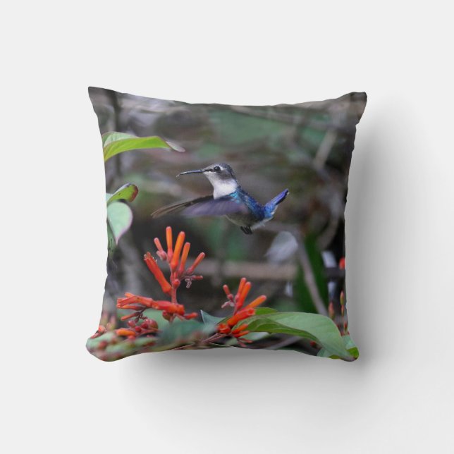 Hummingbird in Flight and Red Flowers Kudde (Framsida)