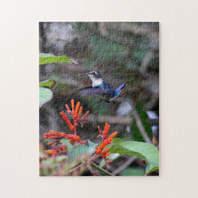 Hummingbird in Flight and Red Flowers Pussel (Vertikal)
