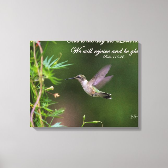 Hummingbird in Flight Psalm 118:24 Bible Verse Canvastryck (Framsida)