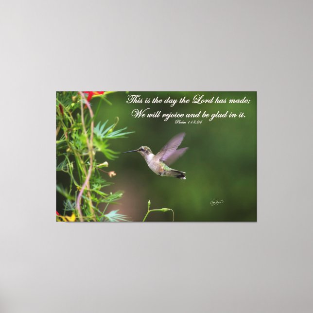 Hummingbird in Flight Psalm 118:24 Bible Verse Canvastryck (Framsida)