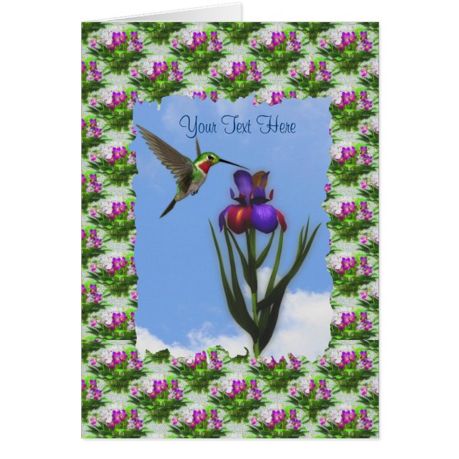 Hummingbird Iris Flower Card OBS Kort (Framsidan)