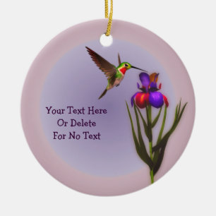 Hummingbird Iris Flower Personlig Julgransprydnad Keramik
