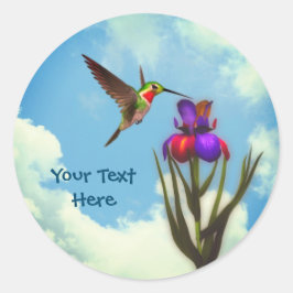 Hummingbird Iris Flower Personlig Runt Klistermärke