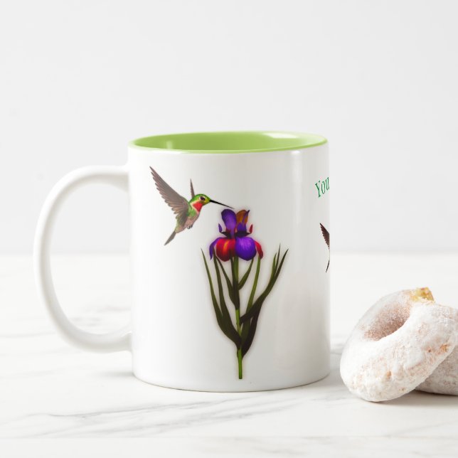 Hummingbird Iris Flower Personlig Två-Tonad Mugg (Med munk)