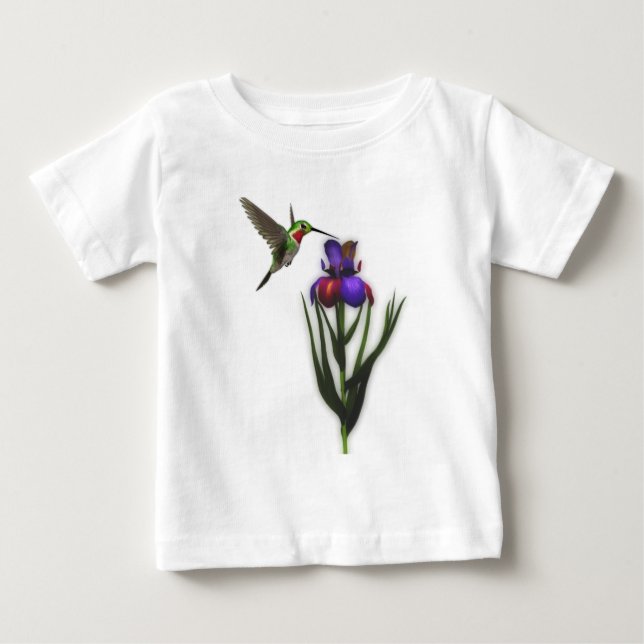 Hummingbird Iris Flower T Shirt (Framsida)