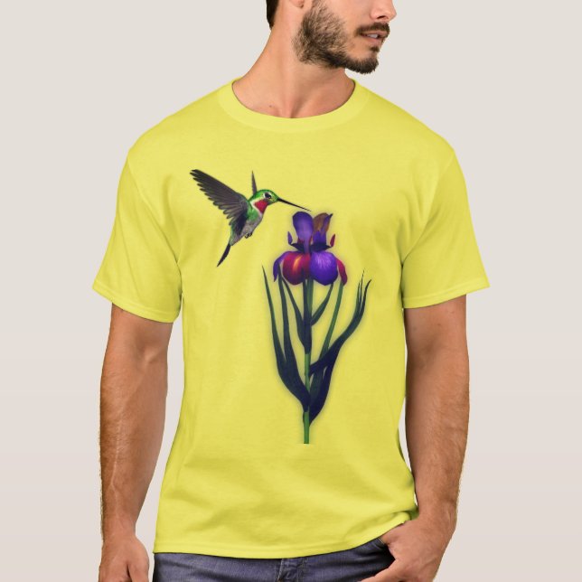 Hummingbird Iris Flower T Shirt (Framsida)