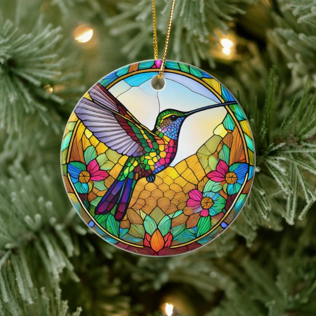 Hummingbird Keramic Decorative Stached glass look Julgransprydnad Keramik (Träd)
