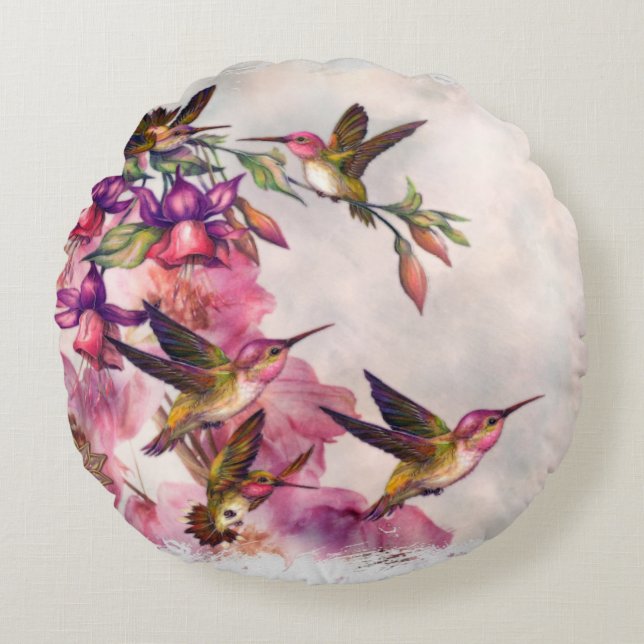 Hummingbird Lavender Jeweled Rund Kudde (Framsidan)