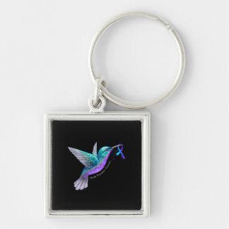 Hummingbird Lila Blue Ribbon Suiciences Prevention Fyrkantig Silverfärgad Nyckelring