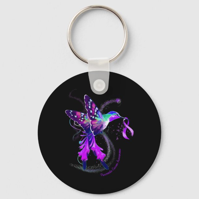 Hummingbird Lila Ribbon Pancreatic Cancer Awaren Nyckelring (Framsida)
