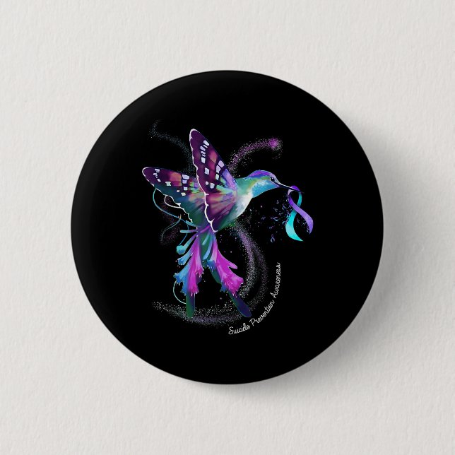 Hummingbird Lila Ribbon Suicide Prevention Medvete Knapp (Framsida)
