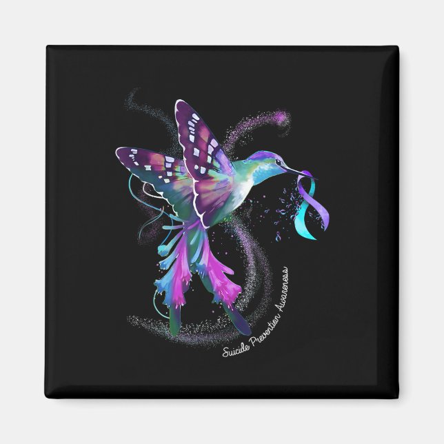 Hummingbird Lila Ribbon Suicide Prevention Medvete Magnet (Framsidan)