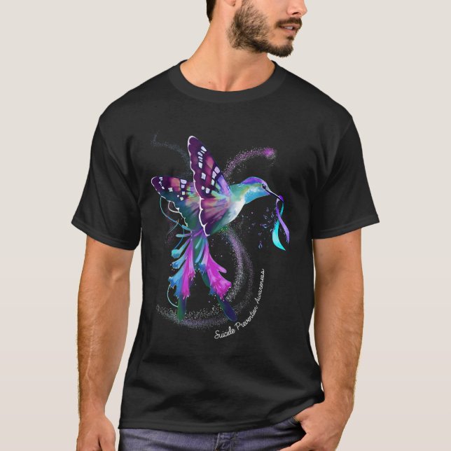 Hummingbird Lila Ribbon Suicide Prevention Medvete T Shirt (Framsida)