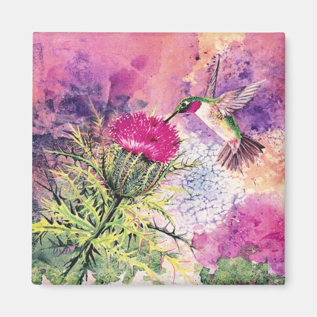Hummingbird Lila Thistle Magnet (Framsidan)