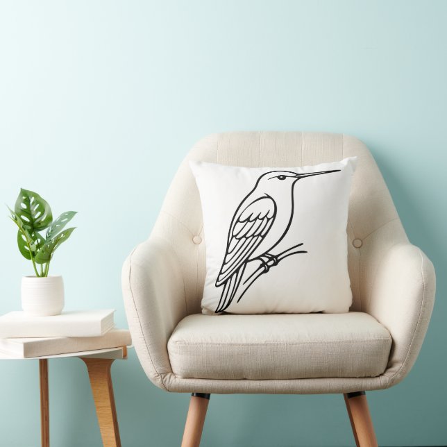 Hummingbird Line Art – Bird Illustration Kudde (Stol)