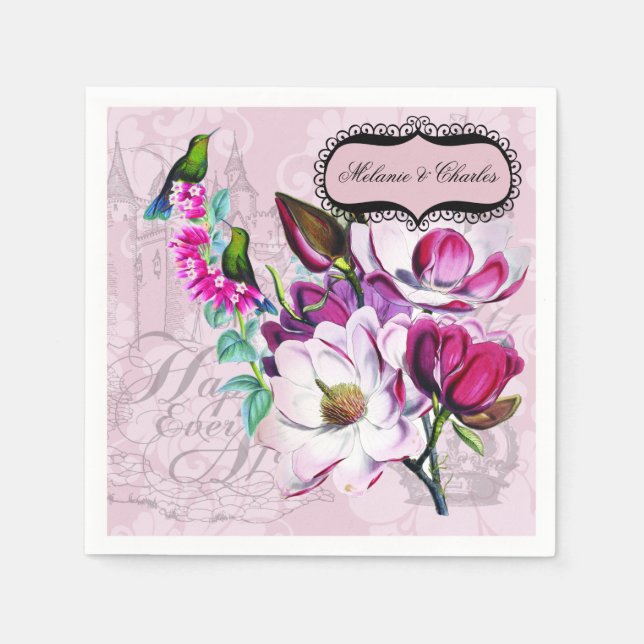 Hummingbird Magnolias Bröllop Pappra Napkins Pappersservett (Framsidan)