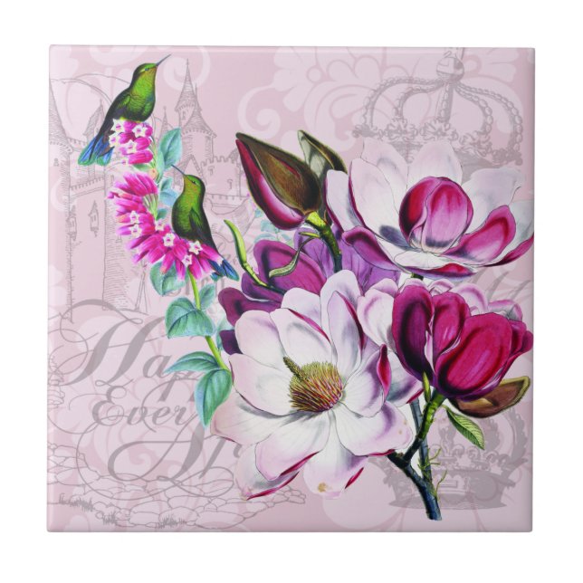 Hummingbird Magnolias Ceramic Tile Kakelplatta (Framsidan)
